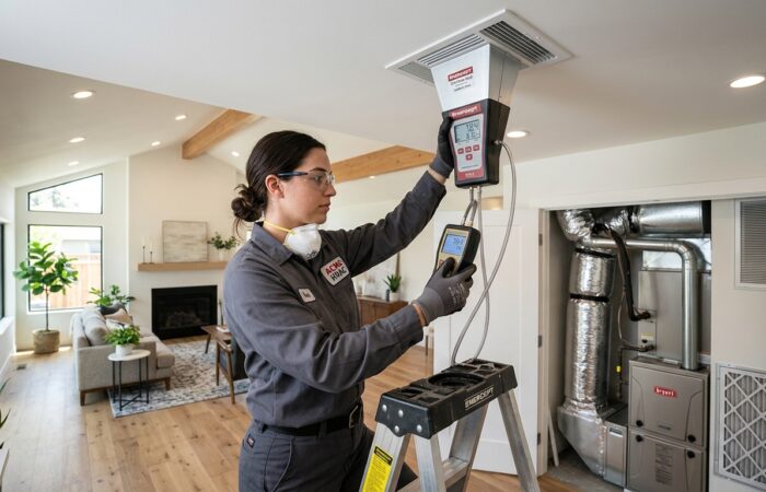 California Title 24 airflow testing by a professional HVAC technician