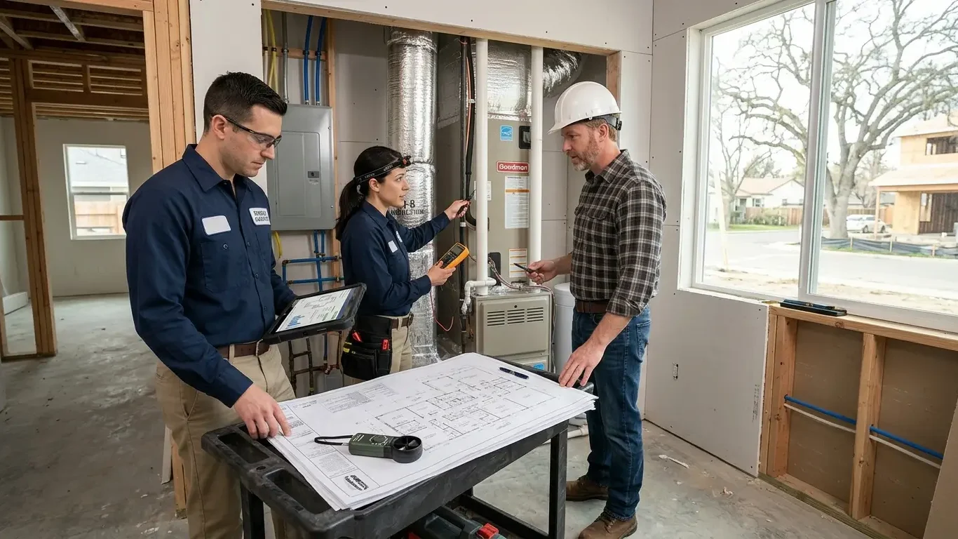 Builder and energy compliance professionals reviewing Sacramento home Energy Code requirements.
